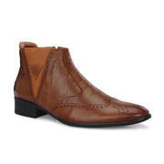 Men Premium Leather Ankle Boots with Side Zip & Elastic (Pride-90-Tan)