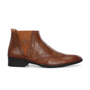 Men Premium Leather Ankle Boots with Side Zip & Elastic (Pride-90-Tan)