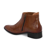 Men Premium Leather Ankle Boots with Side Zip & Elastic (Pride-90-Tan)