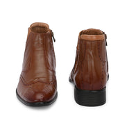 Men Premium Leather Ankle Boots with Side Zip & Elastic (Pride-90-Tan)