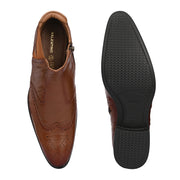 Men Premium Leather Ankle Boots with Side Zip & Elastic (Pride-90-Tan)