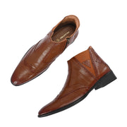 Men Premium Leather Ankle Boots with Side Zip & Elastic (Pride-90-Tan)