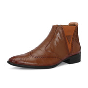 Men Premium Leather Ankle Boots with Side Zip & Elastic (Pride-90-Tan)