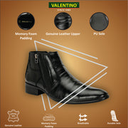 Men Premium Leather Black Formal Ankle Dual Side Zipper Boot (Pride-80-Black)