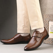 Men Premium Leather Single Monk Strap Slip-On Formal Shoes (Reform-78-Brown)