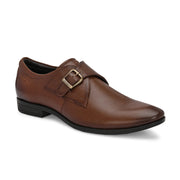 Men Premium Leather Single Monk Strap Slip-On Formal Shoes (Reform-78-Brown)