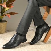Men Premium Leather Formal Brogue Shoes - Black (Regal-70-Black)