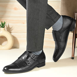 Men Premium Leather Double Monk Dress Shoe (REGAL-80-BLACK)