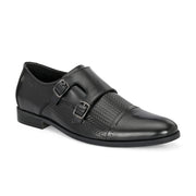 Men Premium Leather Double Monk Dress Shoe (REGAL-80-BLACK)
