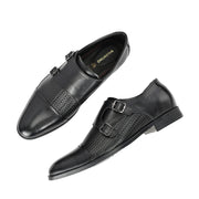 Men Premium Leather Double Monk Dress Shoe (REGAL-80-BLACK)