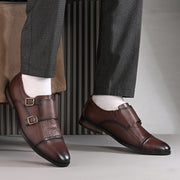 Men Premium Leather Double Monk Dress Shoe (REGAL-80-BROWN)