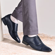 Men Premium Leather Classic Cap-Toe Oxford Shoes (ROMANIO-70-NAVYBLUE)