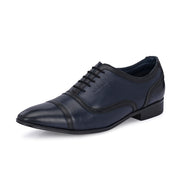 Men Premium Leather Classic Cap-Toe Oxford Shoes (ROMANIO-70-NAVYBLUE)