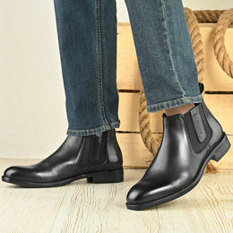 Men Premium Leather Ankle Chelsea Boot (Royale-80-Black)