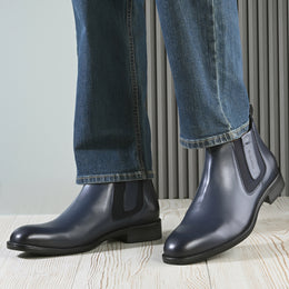 Men Premium Leather Ankle Chelsea Boot (Royale-80-Blue)