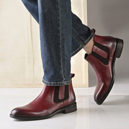 Men Premium Leather Ankle Chelsea Boot (Royale-80-Bordo)