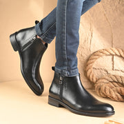Men Premium Leather Ankle Side Zipper Boot (Royale-81-Black)