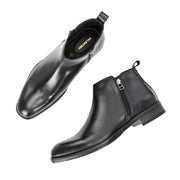 Men Premium Leather Ankle Side Zipper Boot (Royale-81-Black)