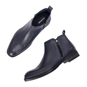 Men Premium Leather Ankle Side Zipper Boot (Royale-81-Blue)
