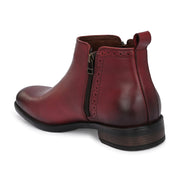 Men Premium Leather Ankle Side Zipper Boot (Royale-81-Bordo)
