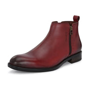 Men Premium Leather Ankle Side Zipper Boot (Royale-81-Bordo)