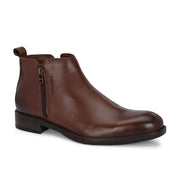 Men Premium Leather Ankle Side Zipper Boot (Royale-81-Brown)