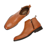 Men Premium Leather Ankle Side Zipper Boot (Royale-81-Tan)