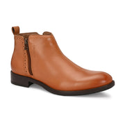 Men Premium Leather Ankle Side Zipper Boot (Royale-81-Tan)