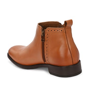 Men Premium Leather Ankle Side Zipper Boot (Royale-81-Tan)
