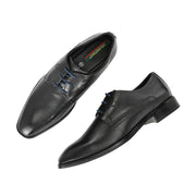 Men Premium Leather Black Lace-Up Formal Derby Shoes (Saint-55-Black)