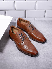 Men Premium Leather Tan Lace-Up Formal Derby Shoes (Giness-63)