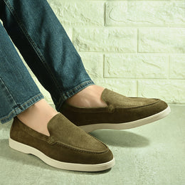 West Port Men Trendy Leather Loafers (Thrive-10-Olive)