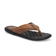 Men Premium Leather Tan/Brown Casual V-Strap Slipper (Turner-11-ST-Tan-Brown)