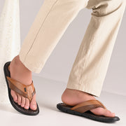 Men Premium Leather Tan/Brown Casual V-Strap Slipper (Turner-11-ST-Tan-Brown)