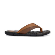 Men Premium Leather Tan/Brown Casual V-Strap Slipper (Turner-11-ST-Tan-Brown)