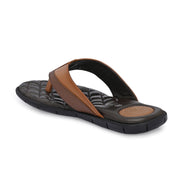 Men Premium Leather Tan/Brown Casual V-Strap Slipper (Turner-11-ST-Tan-Brown)