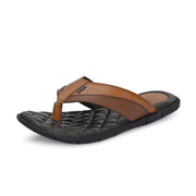 Men Premium Leather Tan/Brown Casual V-Strap Slipper (Turner-11-ST-Tan-Brown)