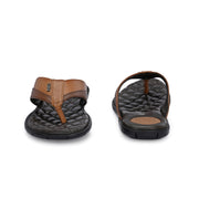 Men Premium Leather Tan/Brown Casual V-Strap Slipper (Turner-11-ST-Tan-Brown)