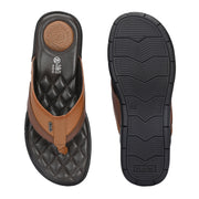 Men Premium Leather Tan/Brown Casual V-Strap Slipper (Turner-11-ST-Tan-Brown)