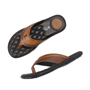 Men Premium Leather Tan/Brown Casual V-Strap Slipper (Turner-11-ST-Tan-Brown)