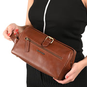 West Port Premium Leather Travel Toiletry Bag (UUT-AO-02-COGNAC)