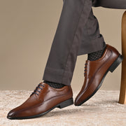 Men Premium Leather Mocca Lace-Up Formal Derby Shoes (V-Roman-55-Mocca)