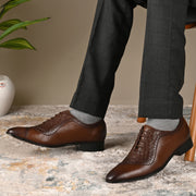 Men Premium Leather Formal Oxford Shoes (V-ROMAN-60-BROWN)