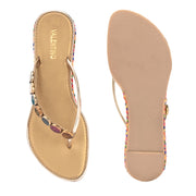 Women Multicolor Beaded Flat Sandals (W-AF-01-ANTIQUE)