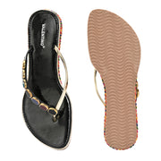Women Black Multicolor Beaded Flat Sandals (W-AF-01-BLACK)