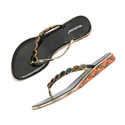 Women Black Multicolor Beaded Flat Sandals (W-AF-01-BLACK)