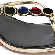 Women Black Multicolor Beaded Flat Sandals (W-AF-01-BLACK)