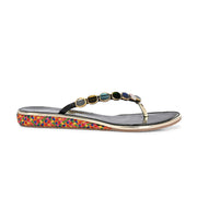 Women Black Multicolor Beaded Flat Sandals (W-AF-01-BLACK)