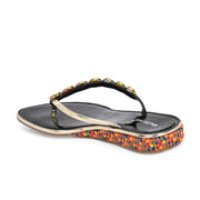 Women Black Multicolor Beaded Flat Sandals (W-AF-01-BLACK)