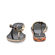 Women Black Multicolor Beaded Flat Sandals (W-AF-01-BLACK)